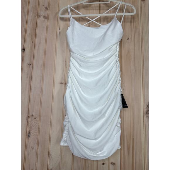 NWT Lulus Confident Allure White Ruched Lace-Up Bodycon Mini Dress Party Size M - Picture 2 of 8